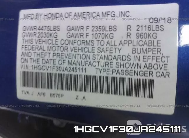 1HGCV1F30JA245111 фото 10