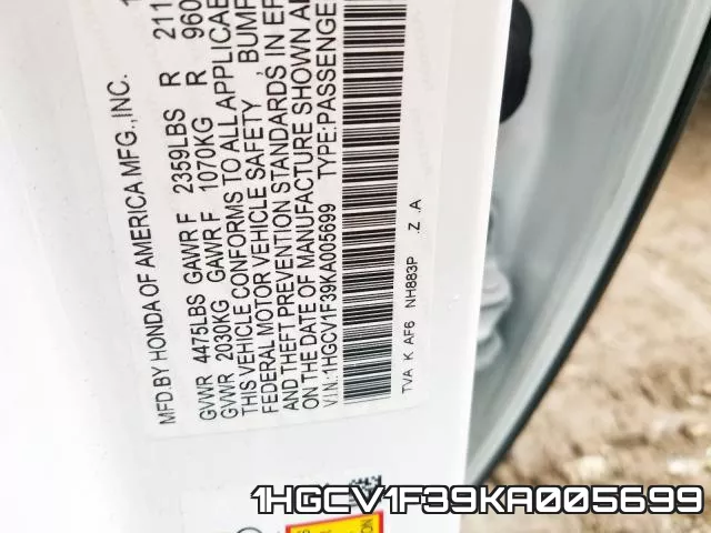 1HGCV1F39KA005699 фото 2