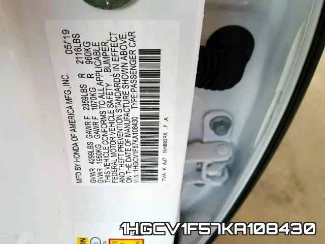 1HGCV1F57KA108430 фото 2