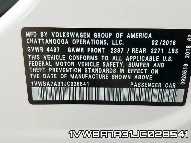 1VWBA7A31JC028541 фото 2