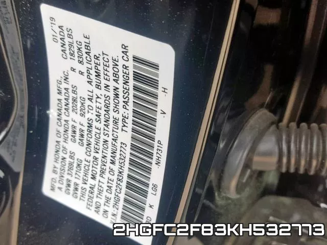 2HGFC2F83KH532773 фото 2
