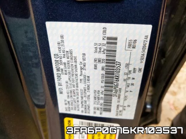 3FA6P0G76KR103537 фото 2