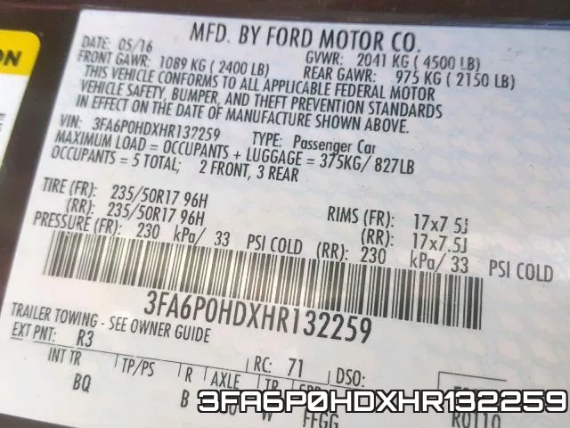 3FA6P0HDXHR132259 фото 2