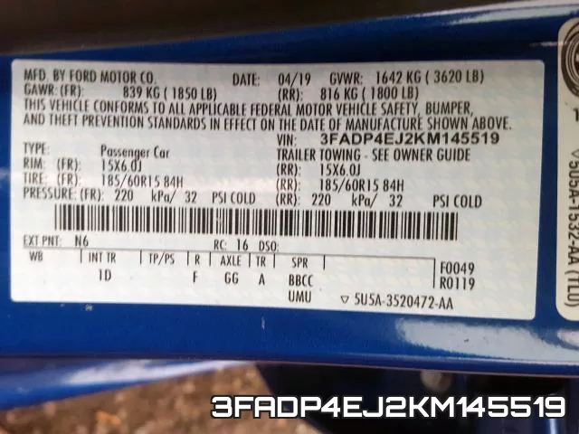 3FADP4EJ2KM145519 фото 2