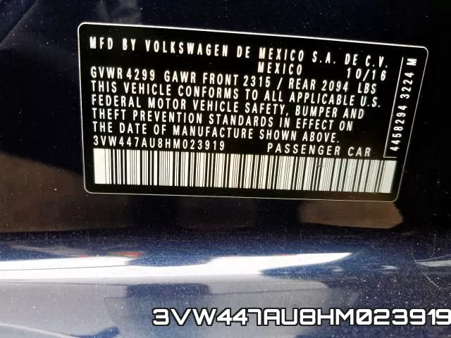 3VW447AU8HM023919 фото 2
