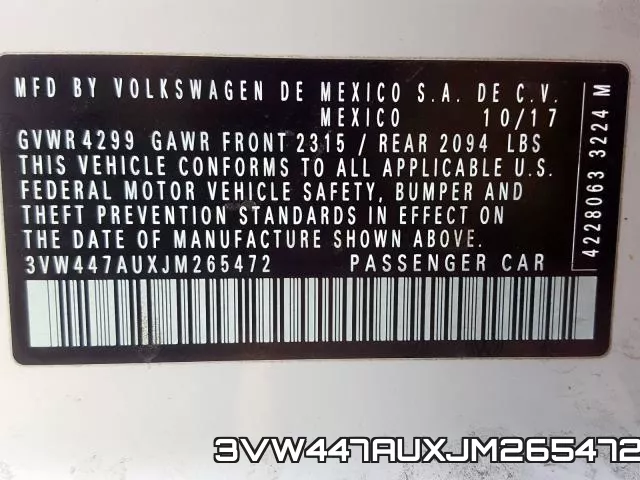 3VW447AUXJM265472 фото 2