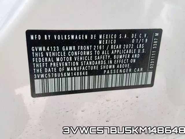 3VWC57BU5KM148648 фото 2