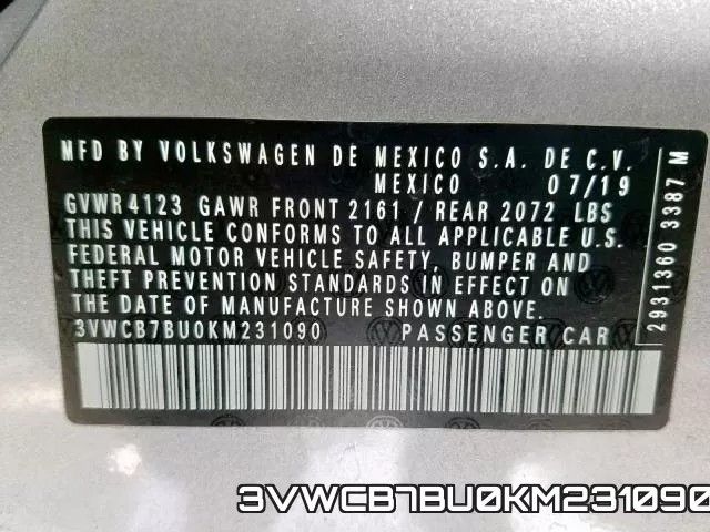 3VWCB7BU0KM231090 фото 2