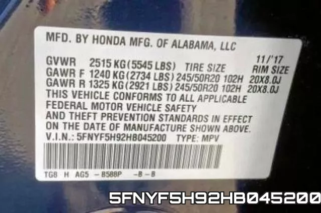 5FNYF5H92HB045200 фото 2
