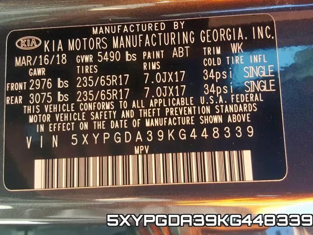 5XYPGDA39KG448339 фото 2