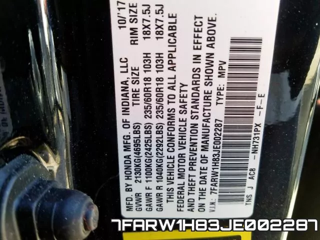 7FARW1H83JE002287 фото 2