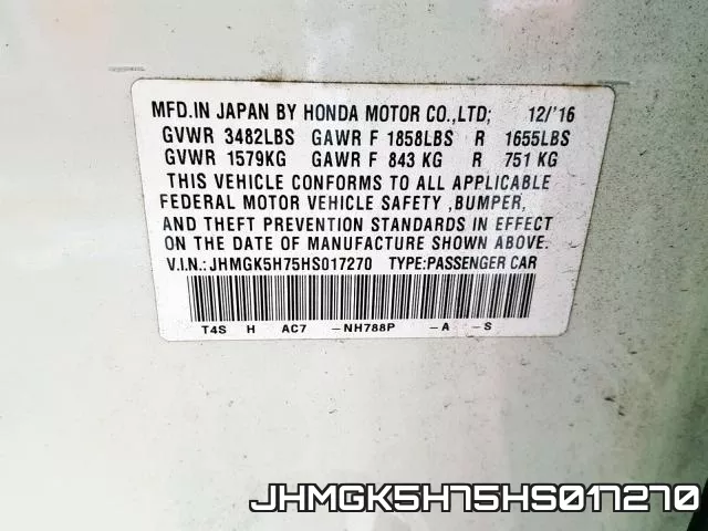 JHMGK5H75HS017270 фото 2