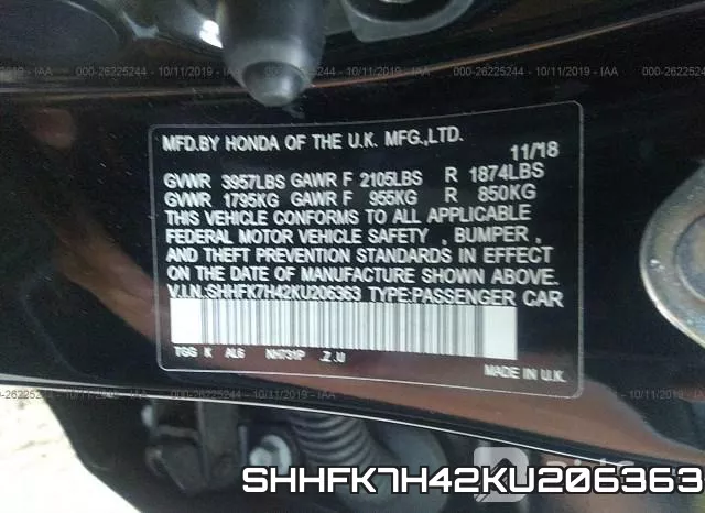 SHHFK7H42KU206363 фото 9