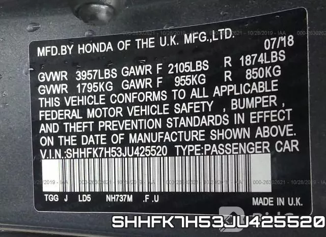 SHHFK7H53JU425520 фото 10