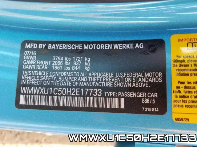 WMWXU1C50H2E17733 фото 2