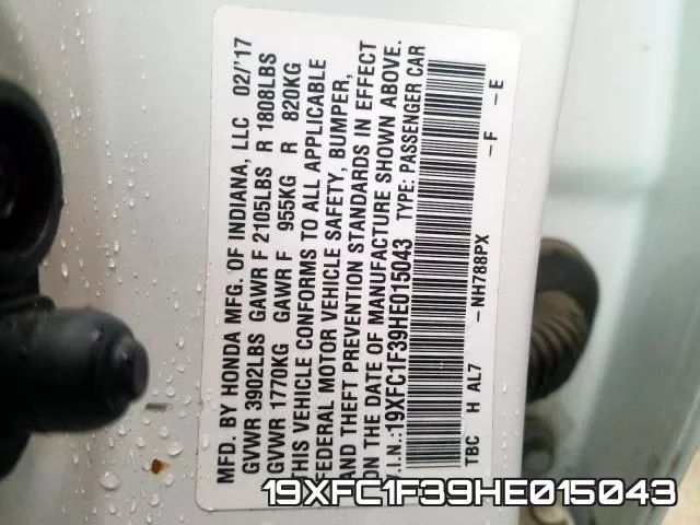 19XFC1F39HE015043 фото 2