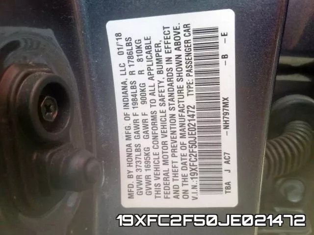19XFC2F50JE021472 фото 2