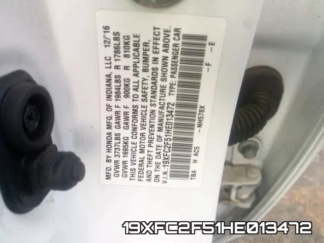 19XFC2F51HE013472 фото 2