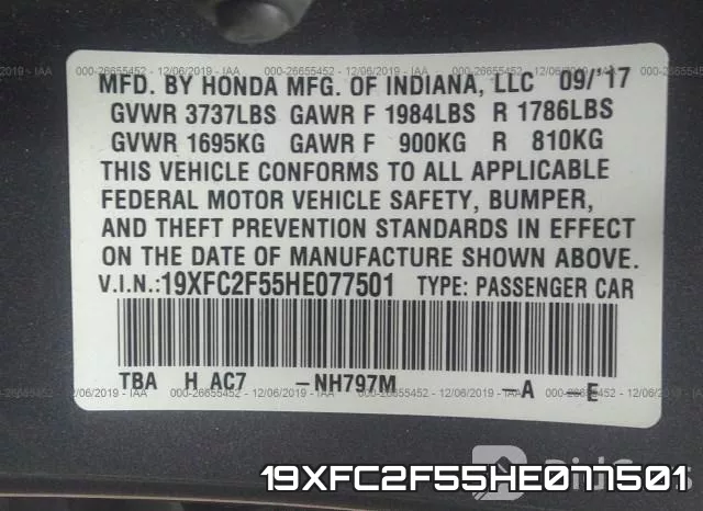 19XFC2F55HE077501 фото 8