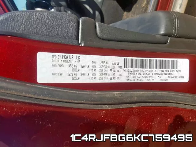1C4RJFBG6KC759495 фото 2