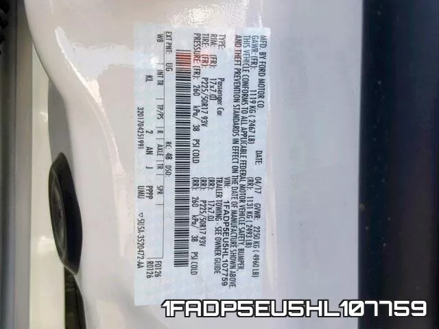 1FADP5EU5HL107759 фото 2