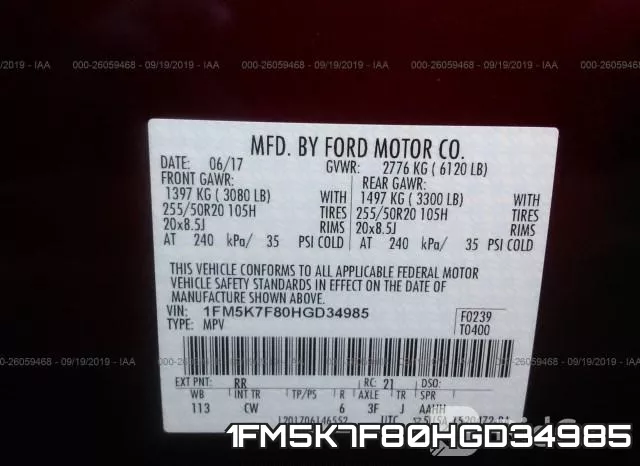 1FM5K7F80HGD34985 фото 10