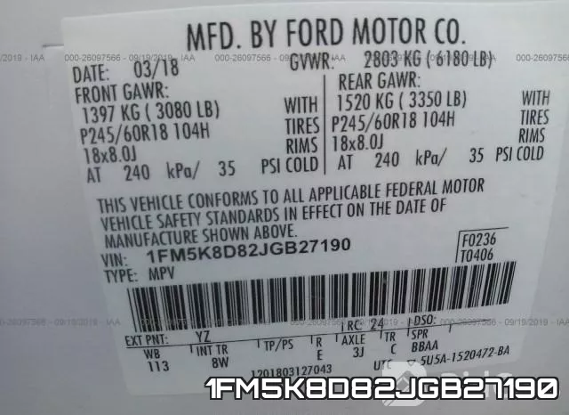 1FM5K8D82JGB27190 фото 9