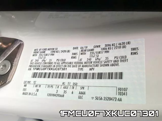 1FMCU0F7XKUC07301 фото 2
