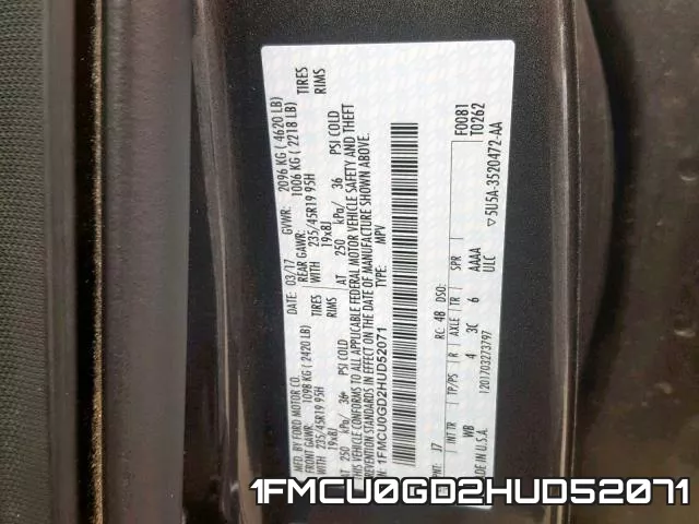 1FMCU0GD2HUD52071 фото 2