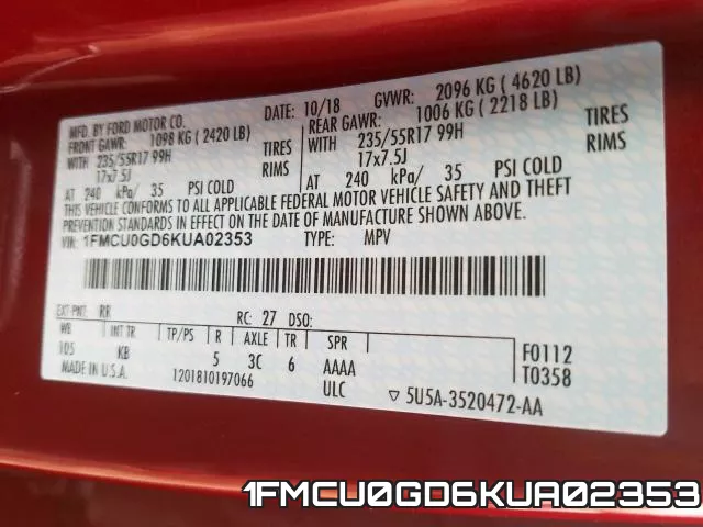 1FMCU0GD6KUA02353 фото 2