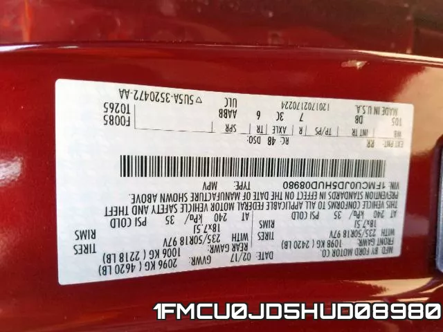 1FMCU0JD5HUD08980 фото 2