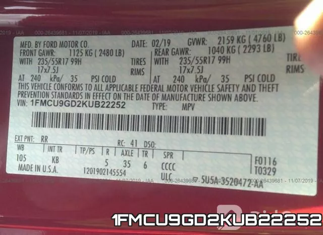 1FMCU9GD2KUB22252 фото 9