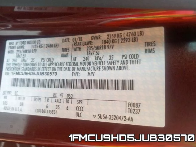 1FMCU9HD5JUB30570 фото 2