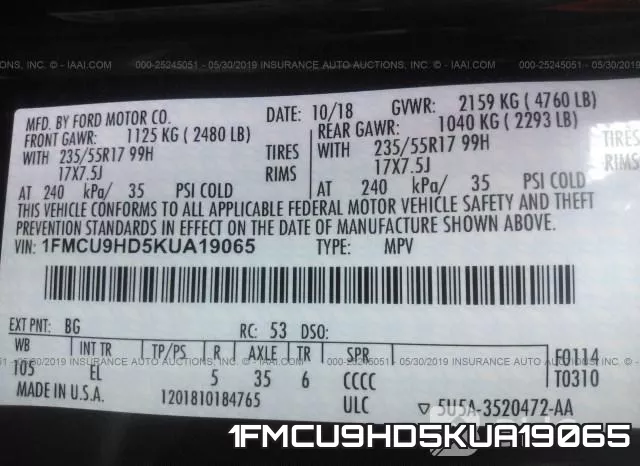 1FMCU9HD5KUA19065 фото 8