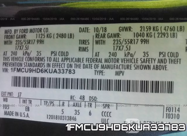 1FMCU9HD6KUA33783 фото 8