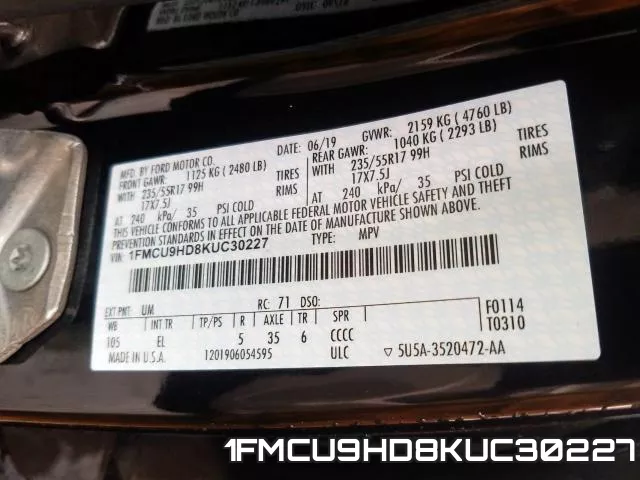 1FMCU9HD8KUC30227 фото 2