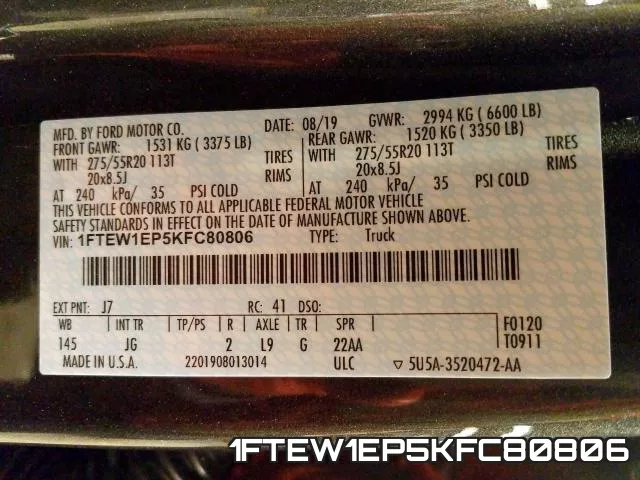 1FTEW1EP5KFC80806 фото 2