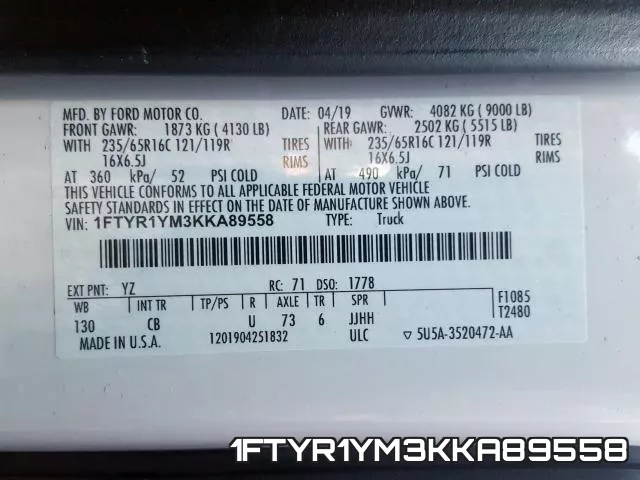 1FTYR1YM3KKA89558 фото 2