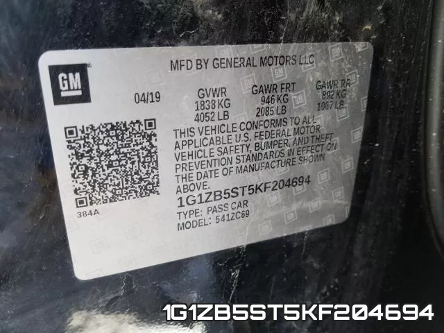 1G1ZB5ST5KF204694 фото 2