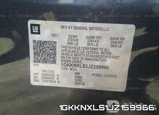 1GKKNXLS1JZ159966 фото 9