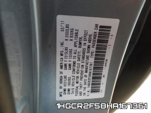 1HGCR2F58HA167361 фото 2