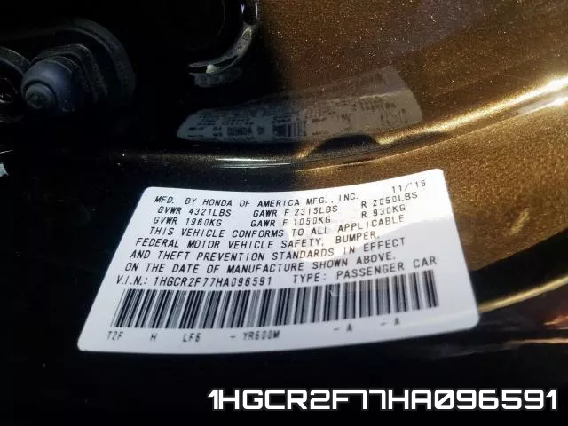 1HGCR2F77HA096591 фото 2