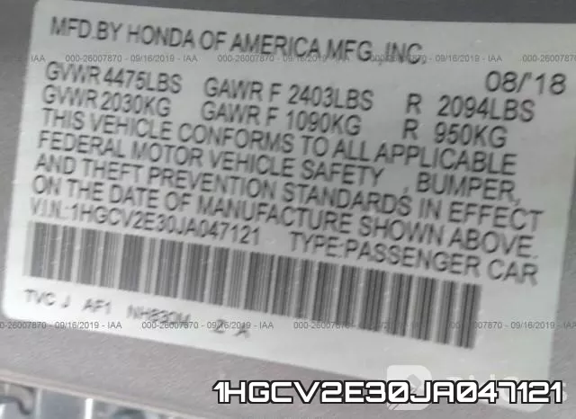 1HGCV2E30JA047121 фото 9