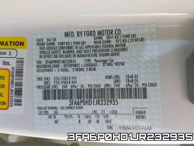 3FA6P0HD1JR232935 фото 2