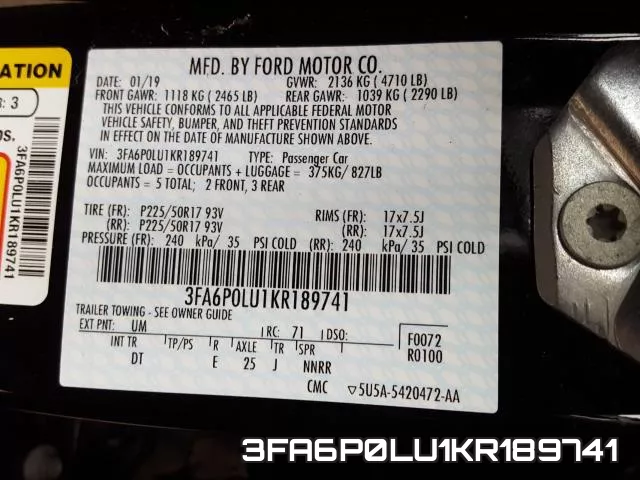 3FA6P0LU1KR189741 фото 2