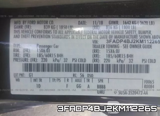 3FADP4BJ2KM112265 фото 7