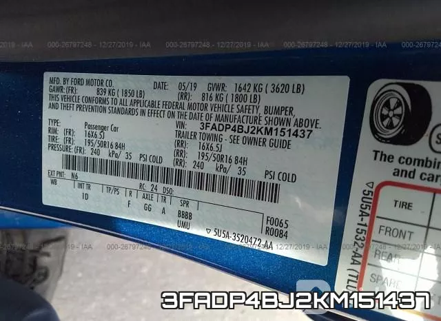 3FADP4BJ2KM151437 фото 8