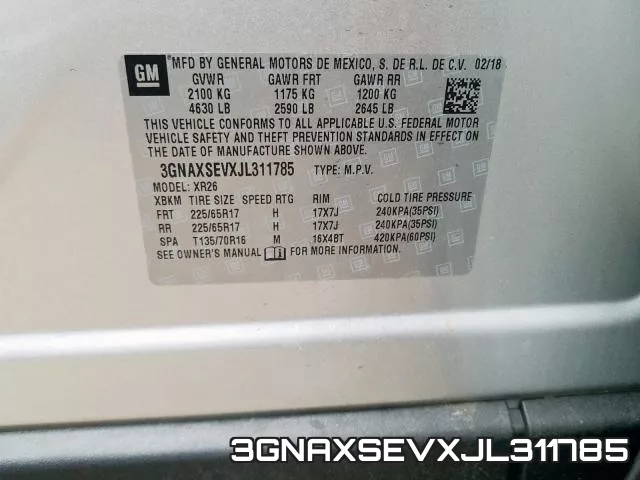 3GNAXSEVXJL311785 фото 2