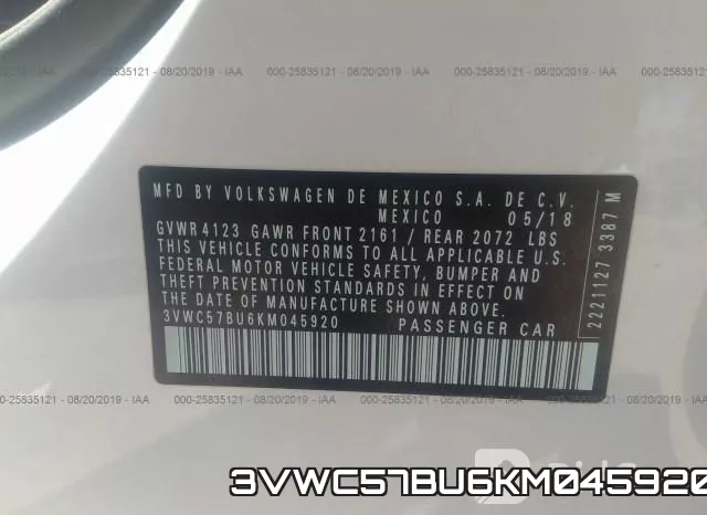 3VWC57BU6KM045920 фото 9