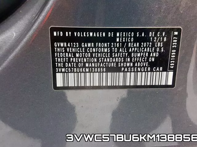 3VWC57BU6KM138856 фото 2